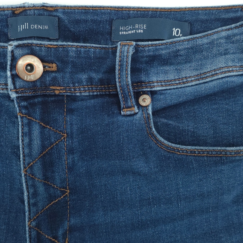 J. Jill High-Rise Straight Leg Womens Jeans 10P Blue Denim Zigzag Stitch - Picture 5 of 11
